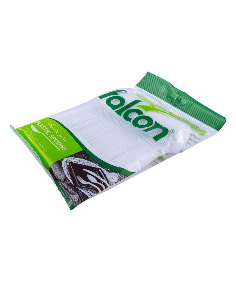 Falcon Plastic Spoon, White - 50 pcs