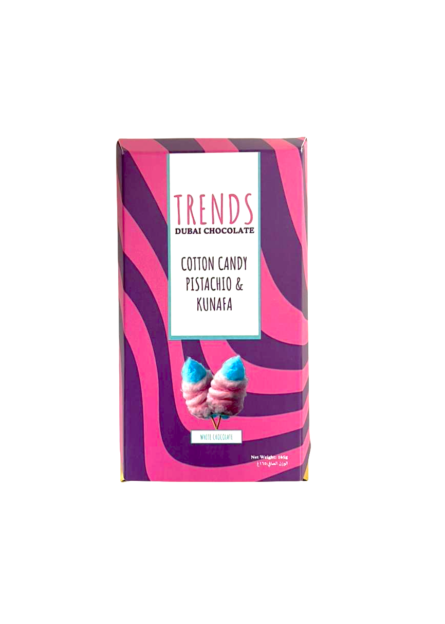 Trends Dubai Chocolate, Cotton Candy & Kunafa - 100g Box with Tray