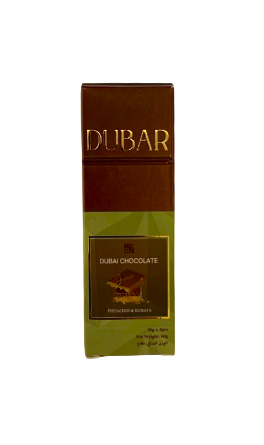 Dubar Chocolate, Pistachio & Kunafa - 60g (20g x3) Box