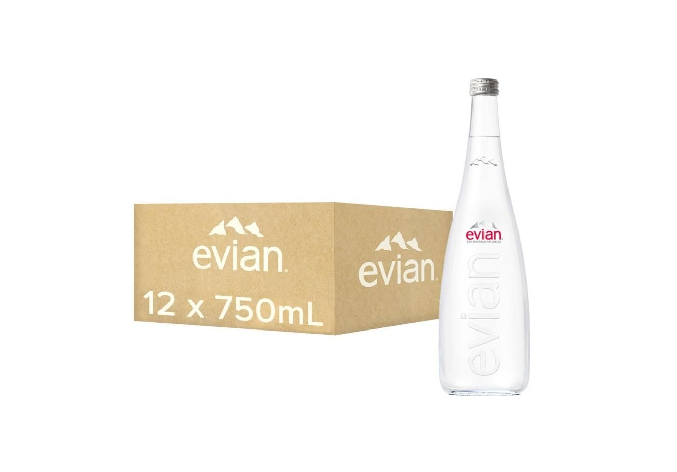 Evian Natural Mineral Water, Glass Bottle - 750 ml x 12