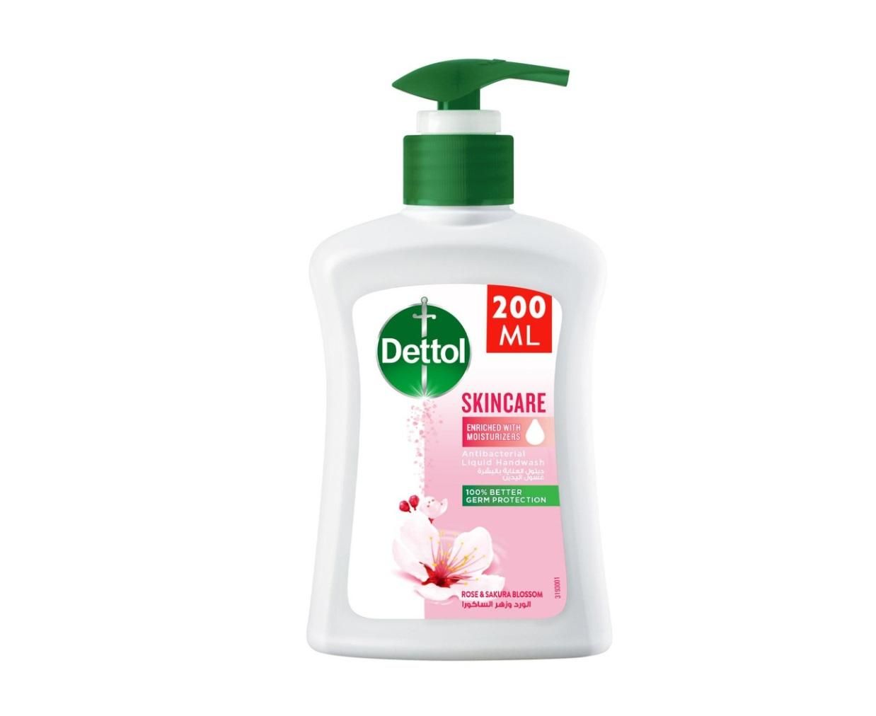Dettol Skincare Liquid Hand Wash Soap Pump, Rose & Sakura Blossom Scent - 200 ml