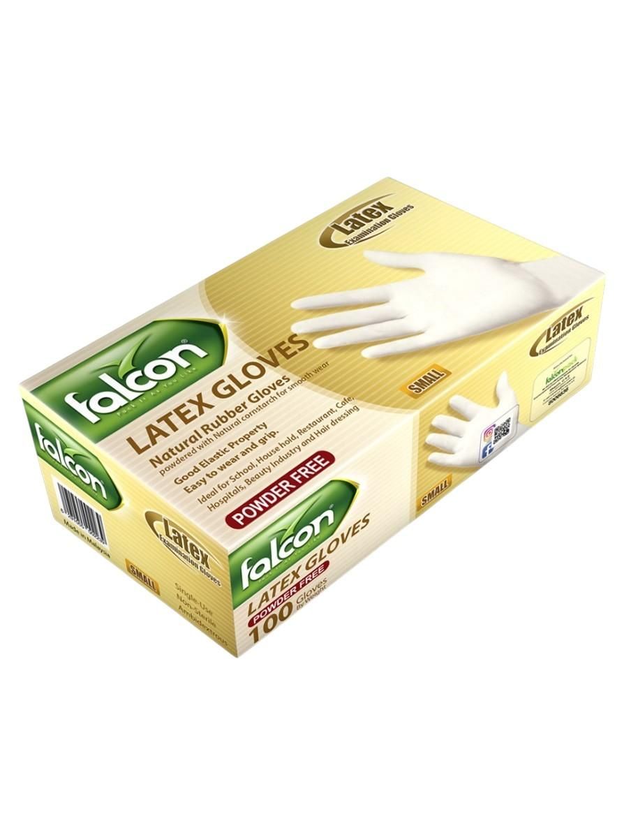 Falcon Latex Gloves Powder Free, Small - 100 pcs