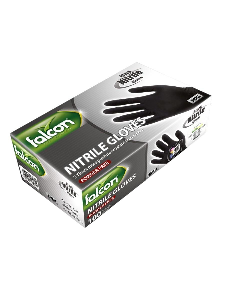Falcon Nitrile Gloves Powder Free, Small (Black) - 100 pcs