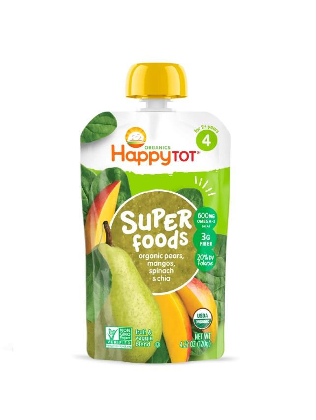 Happy Family Organics Super Foods Stage 4 Pears, Mangos and Spinach with Super Chia - 120g