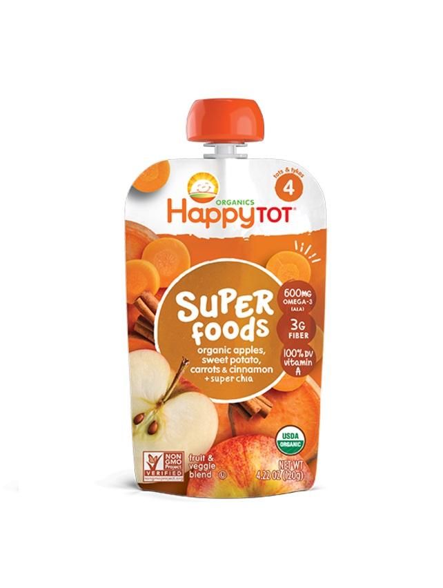 Happy Family Organics Super Foods Stage 4 Apples, Sweet Potatoes, Carrots and Cinnamon with Super Chia - 120g