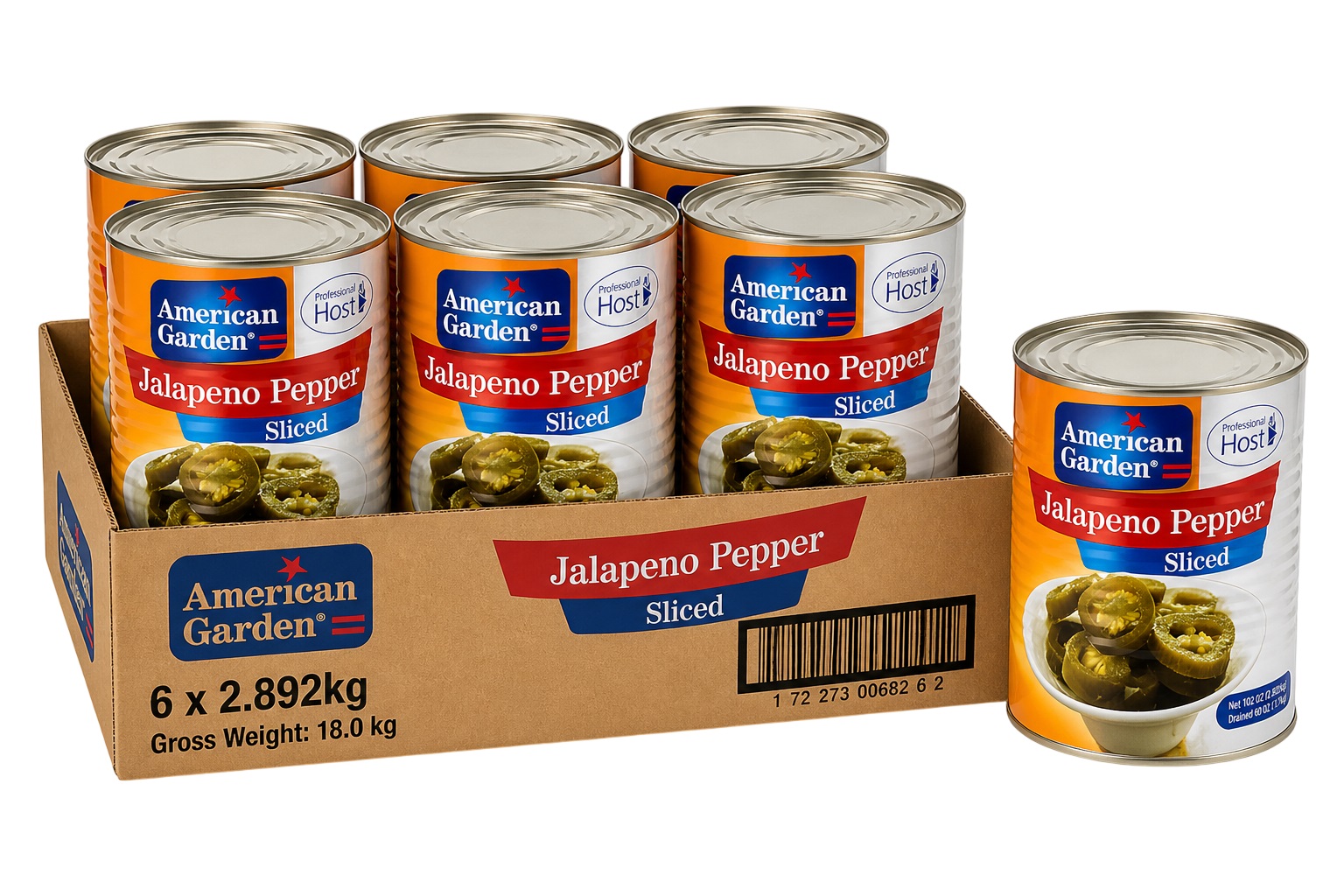 American Garden Sliced Jalapeno Peppers - 2.892 Kg x 6