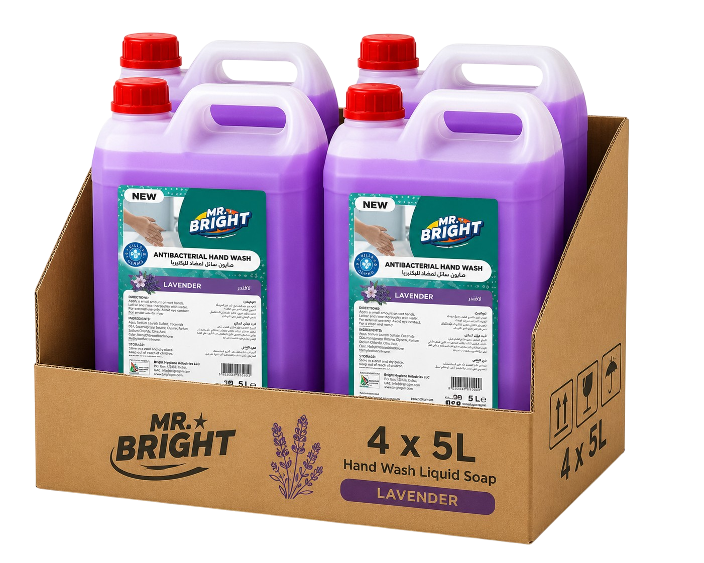Mr. Bright Hand Wash Liquid Soap, Lavender - 5 Liter x 4