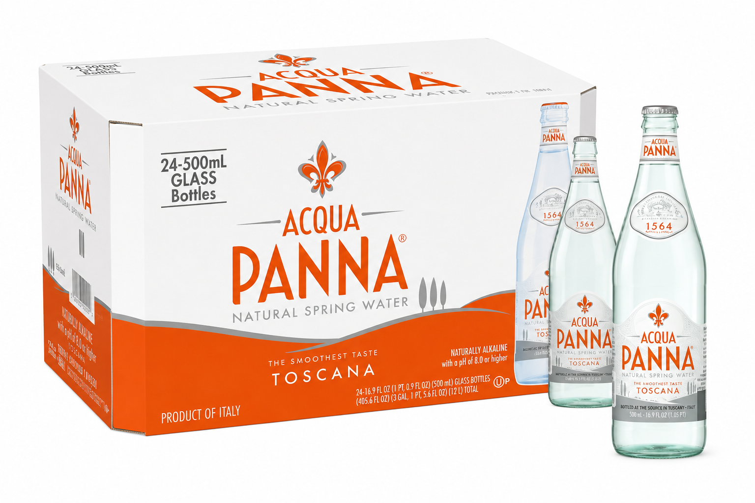 Acqua Panna Mineral Water, Glass Bottles - 500 ml x 24