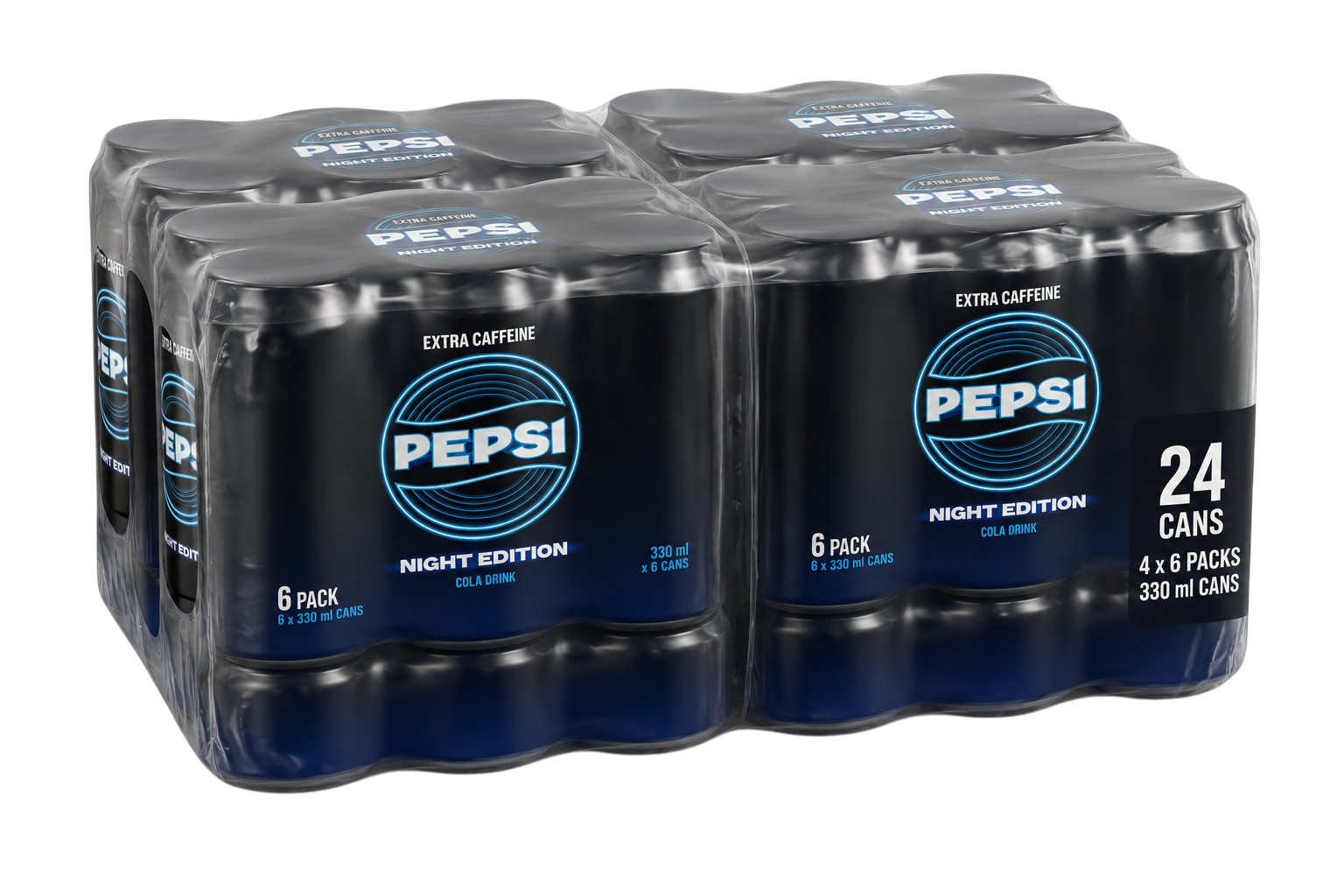 Pepsi Extra Caffeine Night Edition, Can - 330 ml x 6