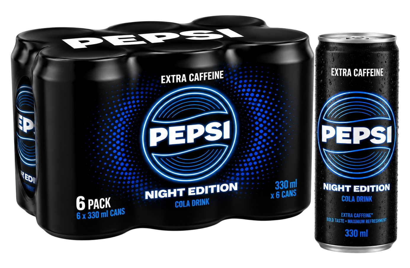 Pepsi Extra Caffeine Night Edition, Can - 330 ml x 6