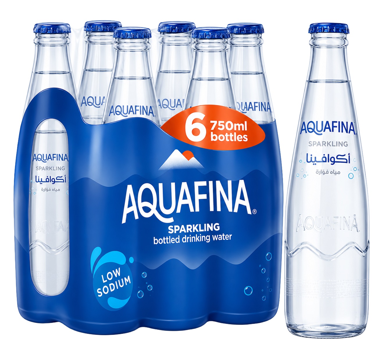 Aquafina Sparkling Water, Glass Bottle - 750 ml x 6