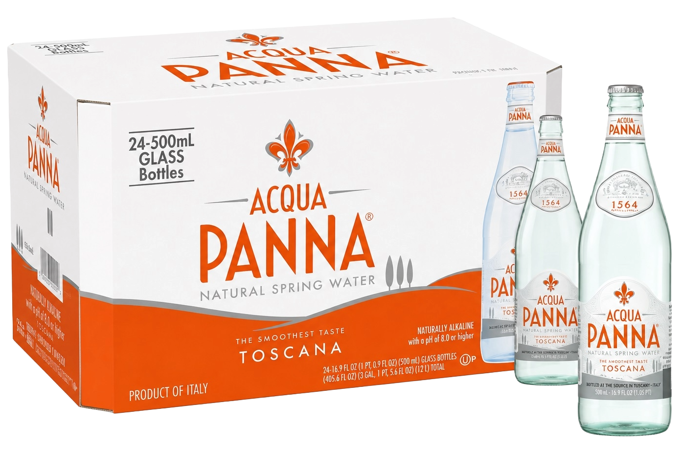 Acqua Panna Mineral Water, Glass Bottles - 500 ml x 24