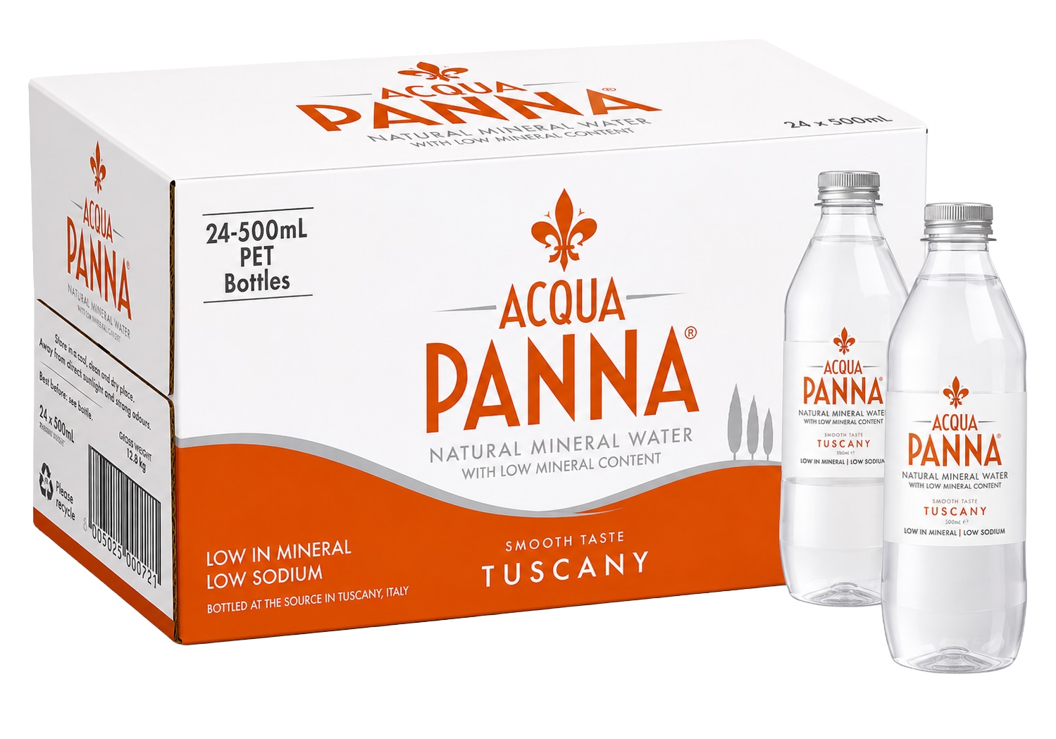 Acqua Panna Mineral Water, Plastic Bottles - 500 ml x 24