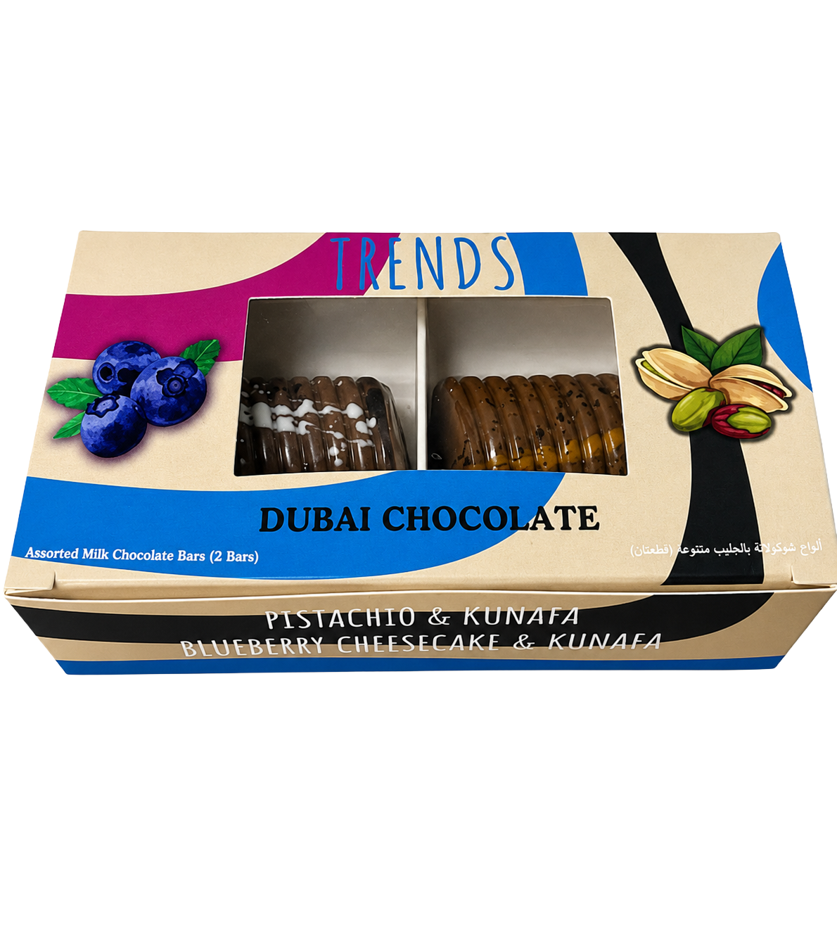 Trends Dubai Chocolate, Pistachio Kunafa & Blueberry Cheesecake Kunafa - 80g (2x40g)