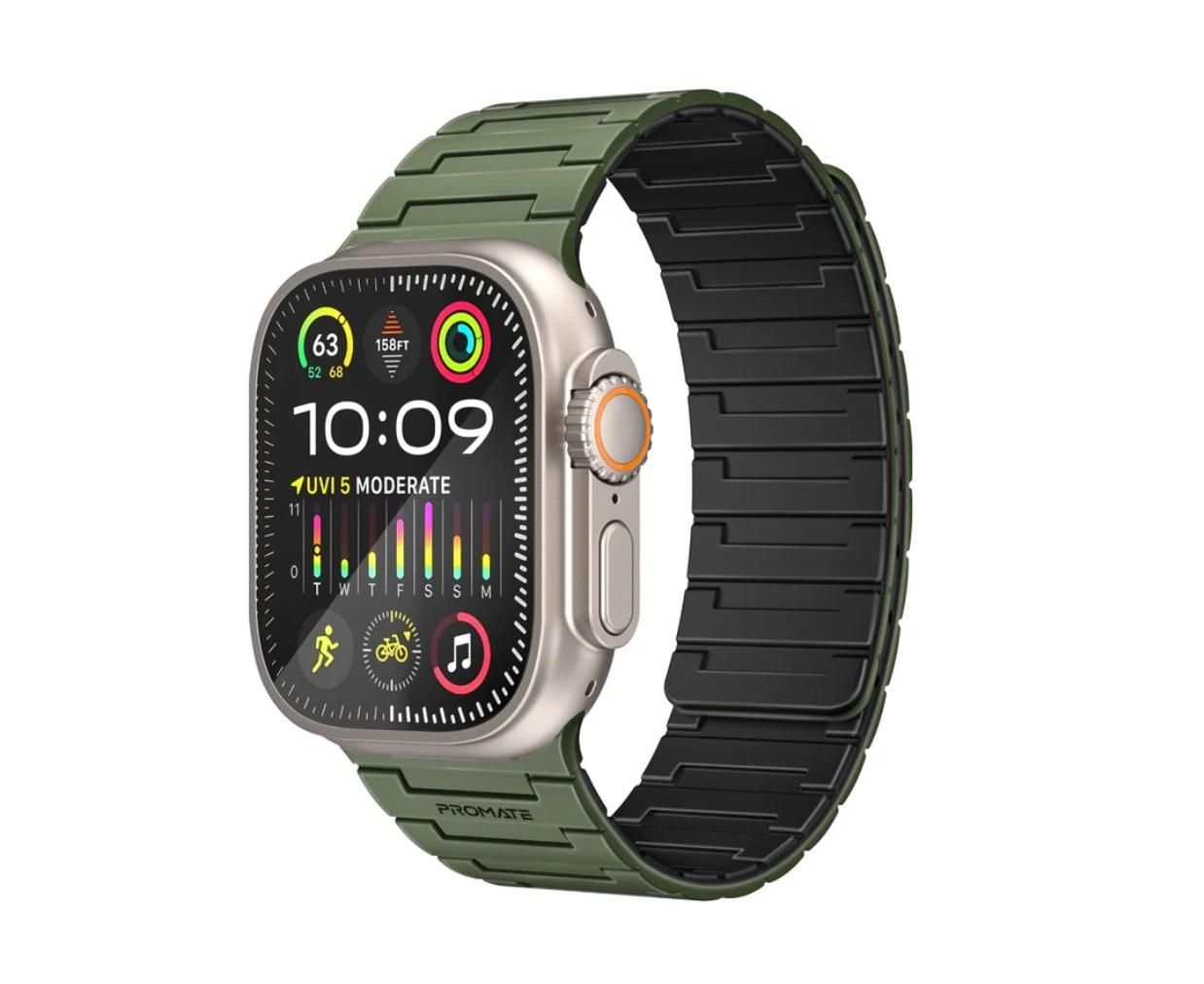 Promate MagBand-MS, Premium Magnetic Silicone Watch Band, Midnight Green