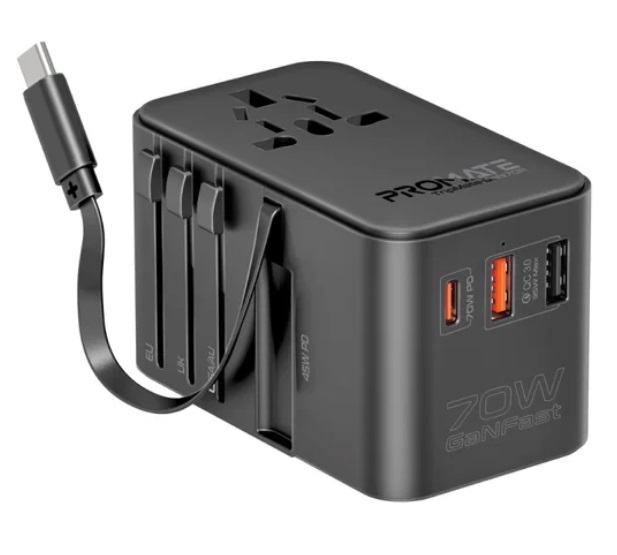 Promate TripMate-GaN70R, Travel Adapter
