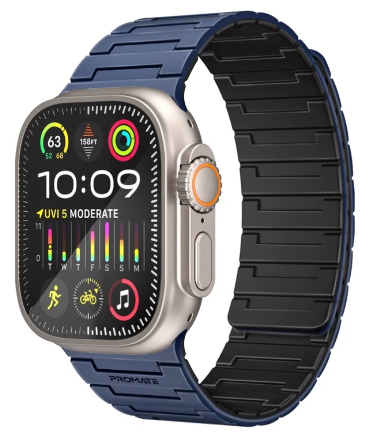Promate MagBand-MS, Magnetic Silicone Watch Band, Navy Blue