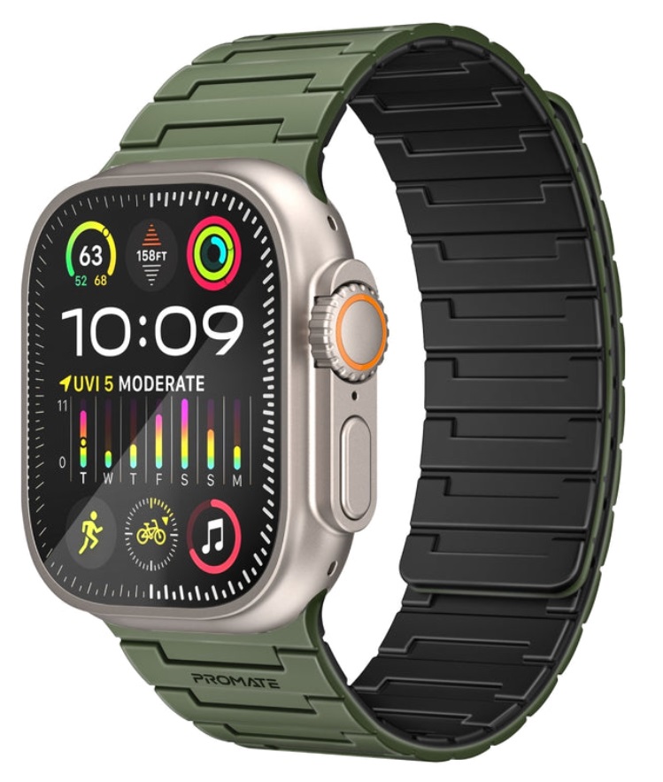 Promate MagBand-MS, Magnetic Silicone Watch Band, Midnight Green
