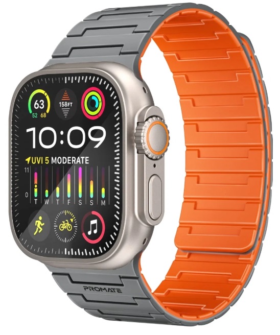 Promate MagBand-MS, Magnetic Silicone Watch Band, Grey