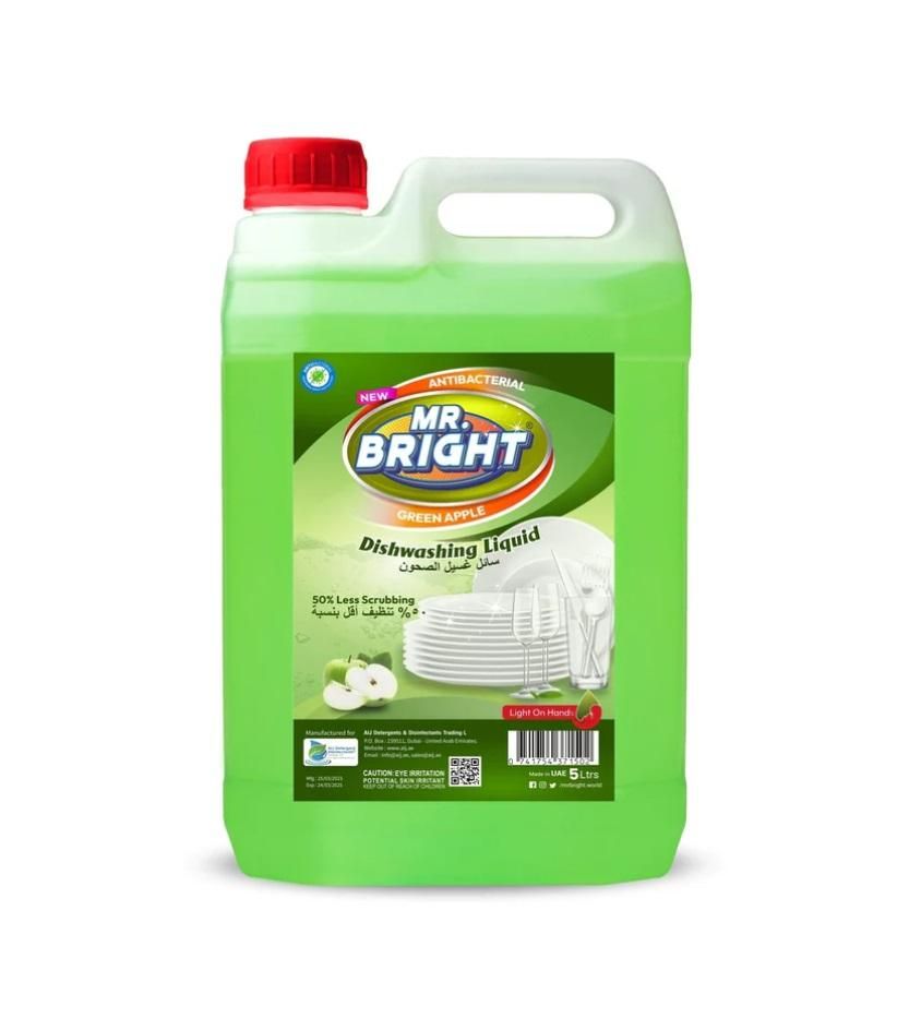 Mr. Bright Dishwashing Liquid, Green Apple - 5 Liter
