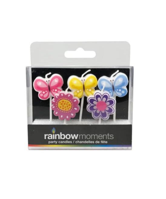 Rainbow Moments Flower & Butterfly Shape Party Candles - Set of 5