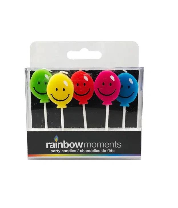 Rainbow Moments Joyous Balloon Shape Party Candles - Set of 5