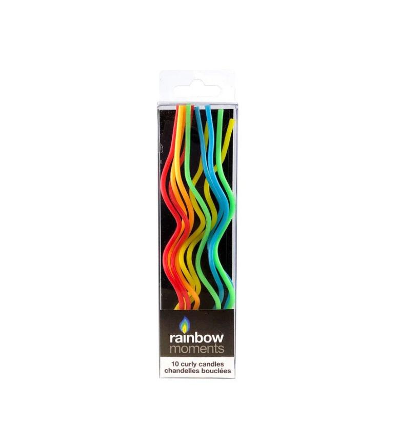 Rainbow Moments Rainbow Color Curly Candles - Set of 10