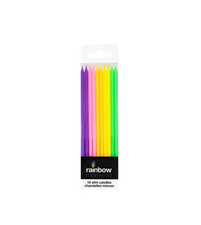 Rainbow Moments Multi Brights Slim Candles - Set of 10