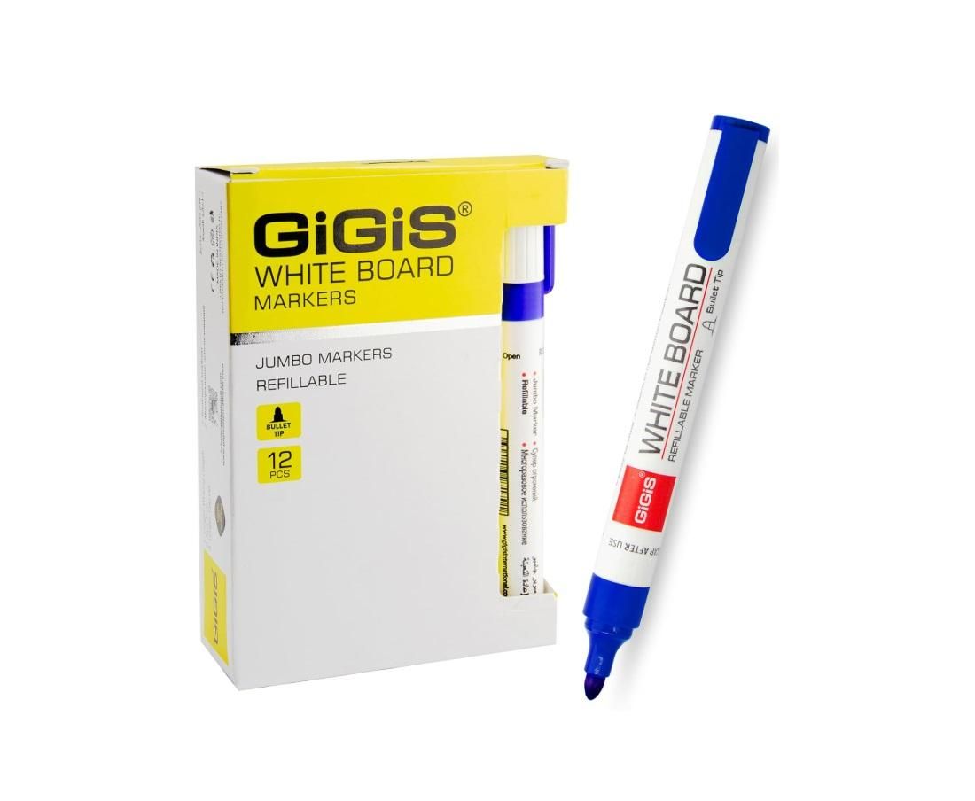GIGIS White Board Marker, Bullet Tip, Blue - Pack of 12