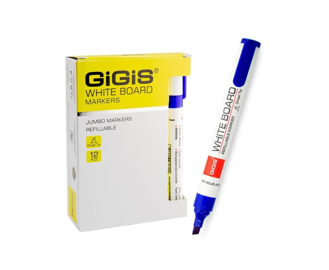 GIGIS White Board Marker, Chisel Tip, Blue - Pack of 12