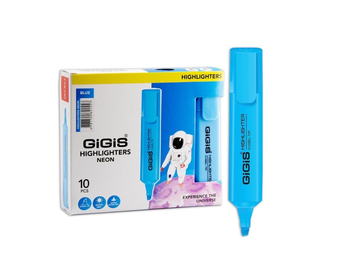 GIGIS Highlighter, Neon Blue - Pack of 10