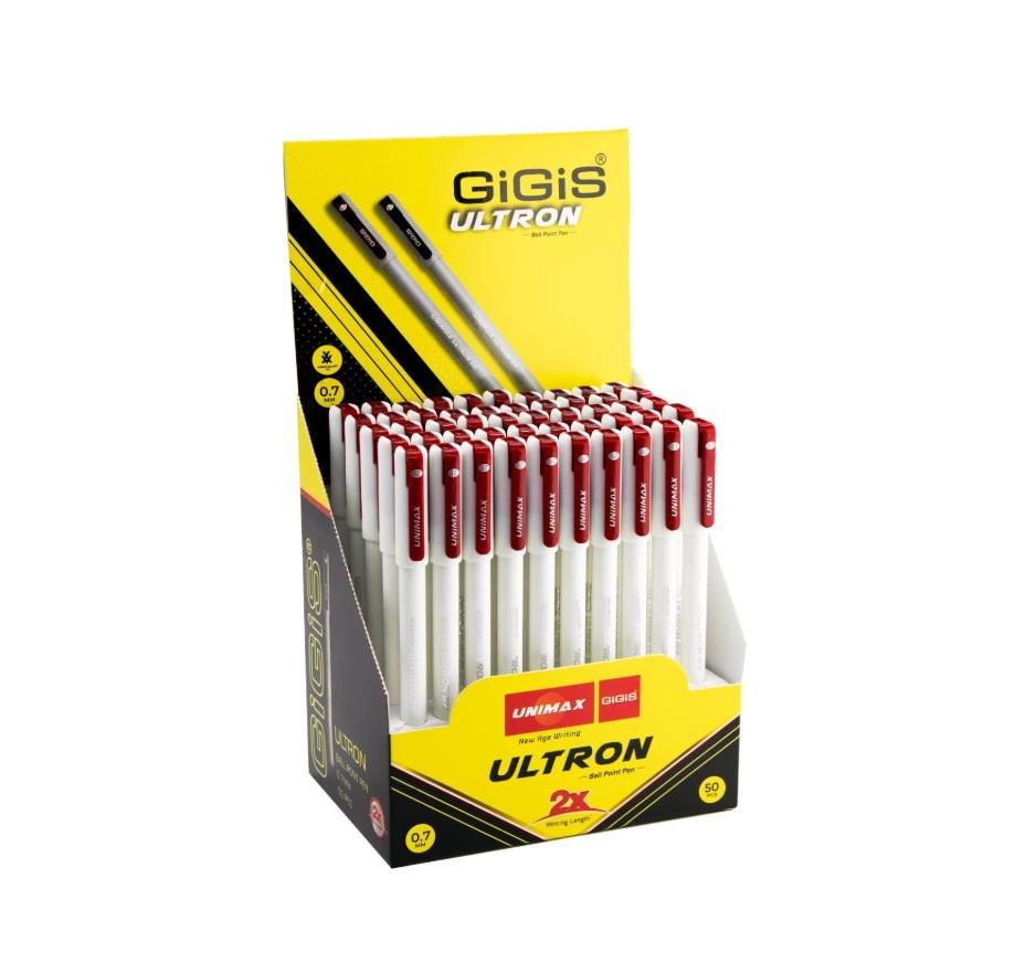 GIGIS Unimax Ultron 2X, .07 mm Ballpen, Red - Pack of 50