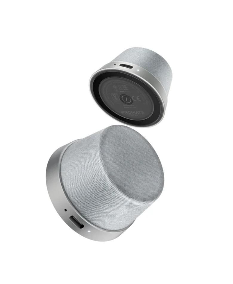 Promate Punch High-Fidelity Mini Bluetooth Speaker with MagSafe Compatible Base, Silver