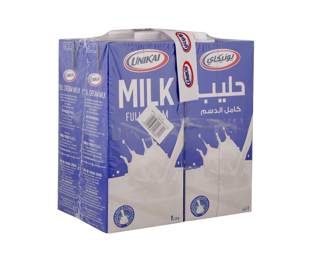 Unikai UHT Milk Full Cream - 1 Liter (Pack of 4)