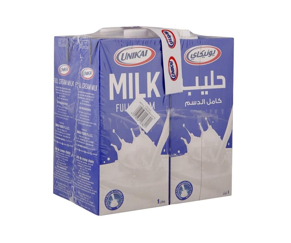 Unikai UHT Milk Full Cream - 1 Liter (Pack of 4)