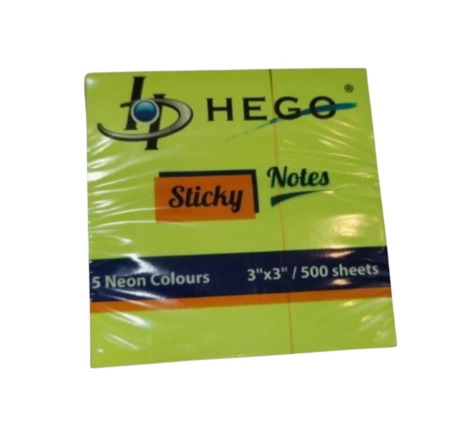 Hego Sticky Notes, 3 x 3 Inch, 5 Colors - 500 Sheets