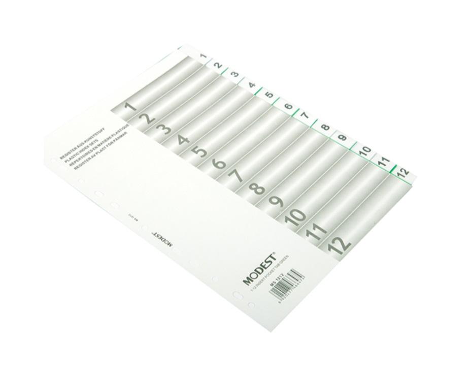 Divider PVC, 1-12 A4 Gray - 20 Sets