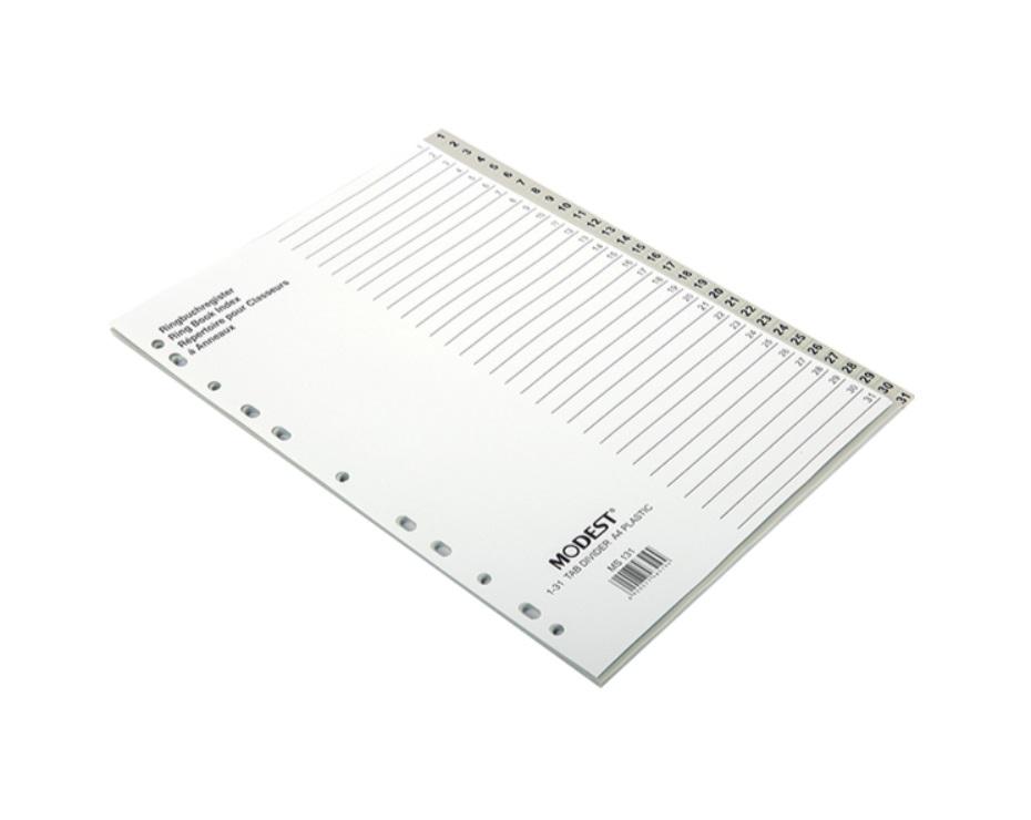 Divider PVC, 1-31 A4, Gray - 25 Sets