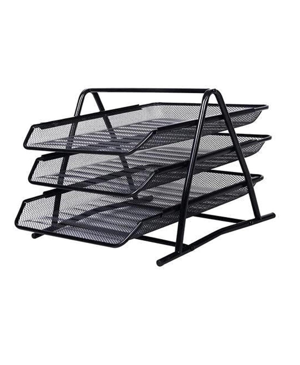 Document Tray, 3-Tier Mesh, Black
