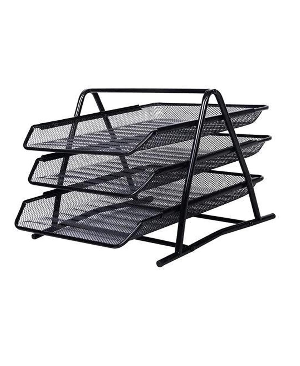 Document Tray, 3-Tier Mesh, Black