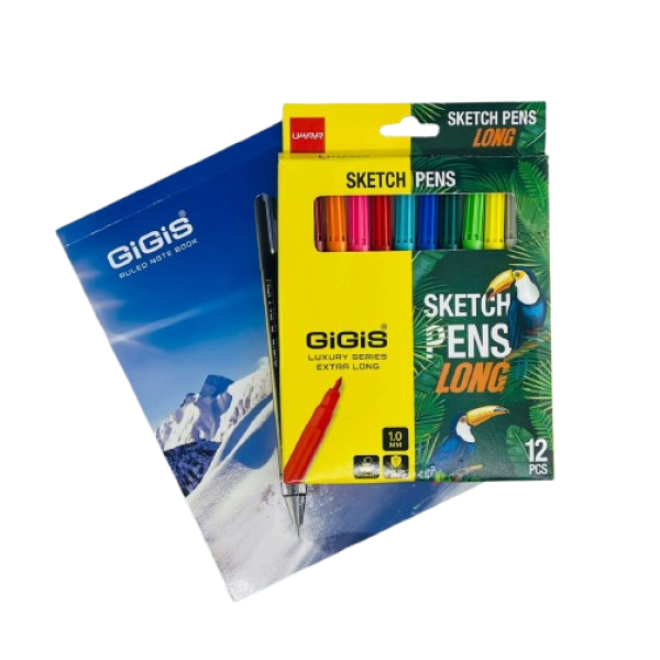 GIGIS Pencil, 12 Pcs Sketch Pen & 1 Note Pad (Back to School Combo)