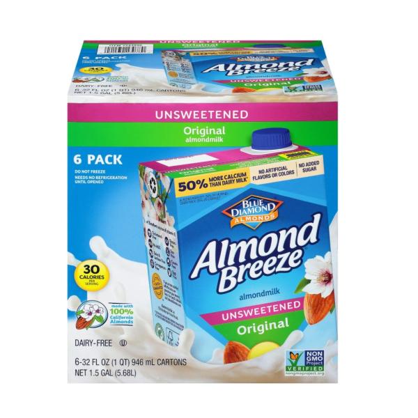 Almond Breeze Unsweetened Almond Milk - 1 Liter x 6