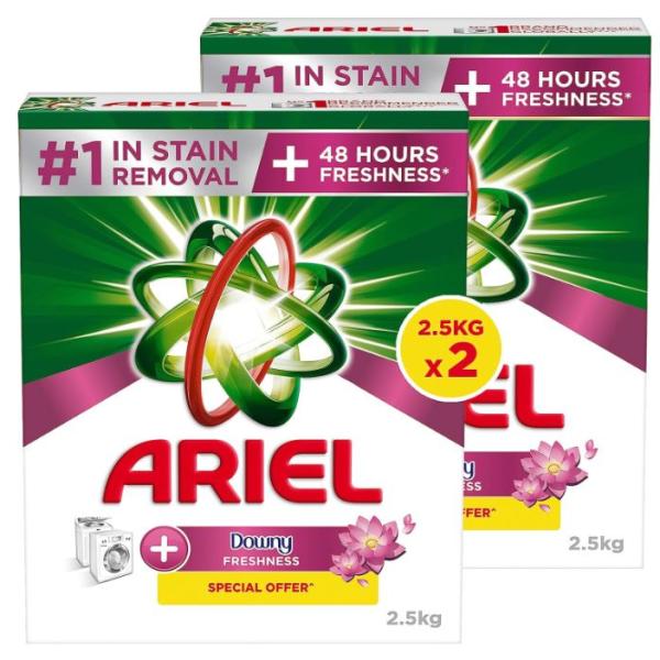 Ariel Fast Dissolving Laundry Detergent Powder, with Floral Breeze - 2.5 kg (Dual Pack)