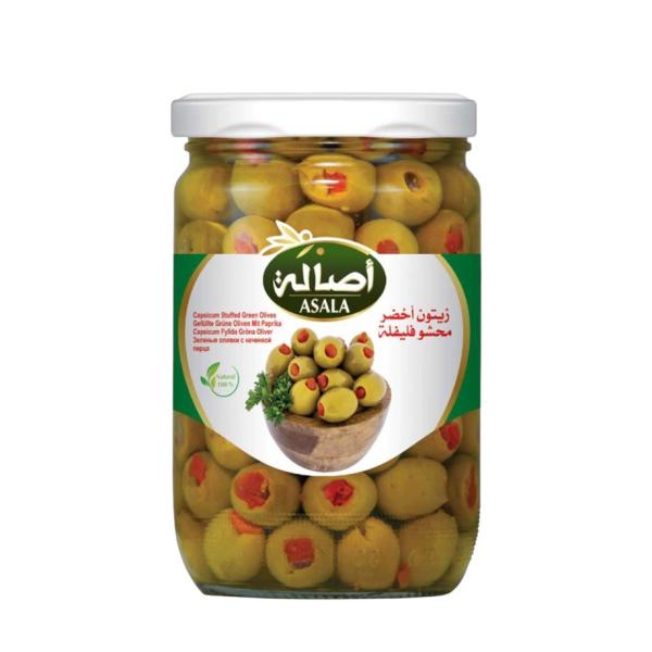 Asala Green Olive Stuffed with Capsicum, Glass Bottle - 400g