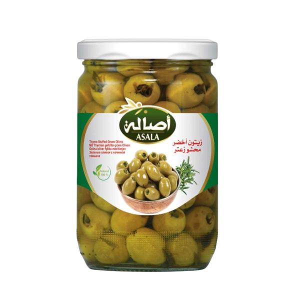 Asala Green Olive Stuffed with Thyme, Glass Bottle - 400g