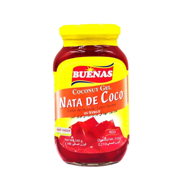 Buenas Nata de Coco, Red Coconut Gel in Syrup - 340g