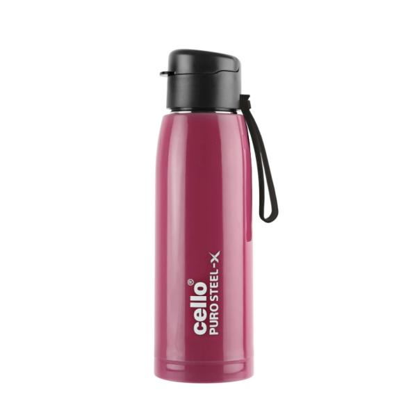 Cello Puro Steel X Cooper Water Bottle, Pink - 600 ml
