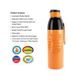 Cello Puro Steel X Zen Water Bottle, Orange - 600 ml