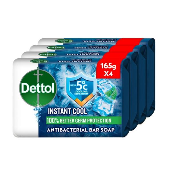 Dettol Antibacterial Cool Bar Soap, Menthol & Eucalyptus Scent - 165g x 4