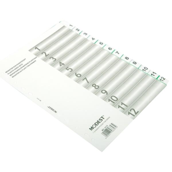 Divider PVC, 1-12 A4 Gray - 20 Sets